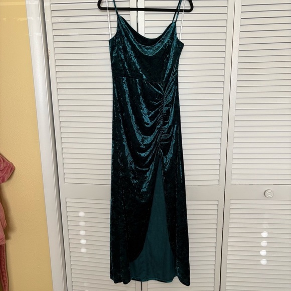 Lulu's Teal Velvet Maxi Dress - Picture 1 of 5